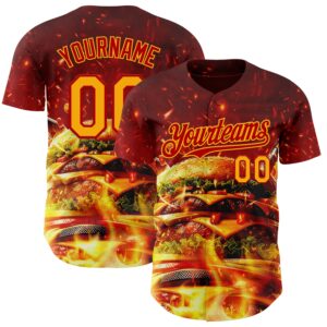 Custom Red-Yellow Foodie Fast Food Burger Authentic Baseball Jersey